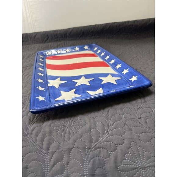 VTG American Flag Patriotic Chips & Dip Platter 4th Of July 16”x 10.5” x 1” Home - Picture 6 of 13